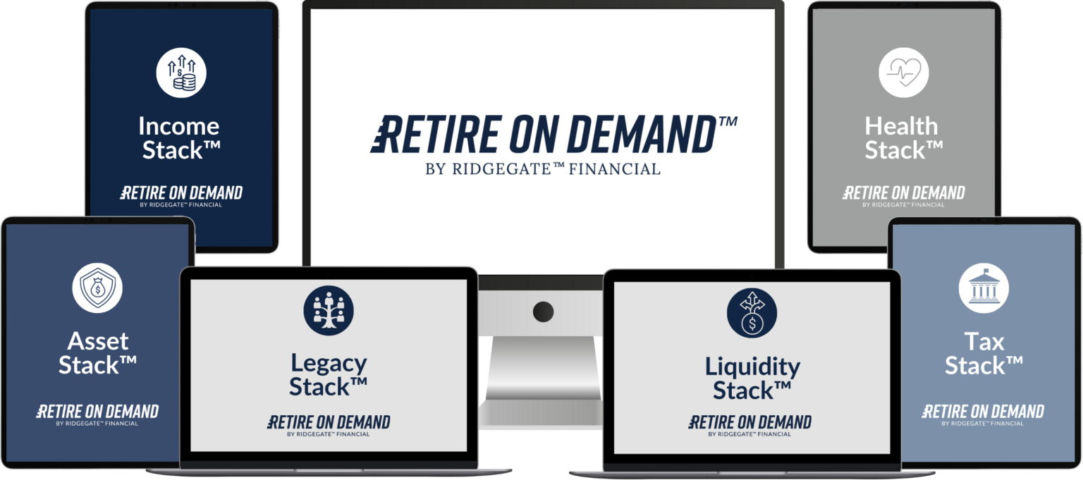 Retire On Demand 6 Stack system shown on multiple devices